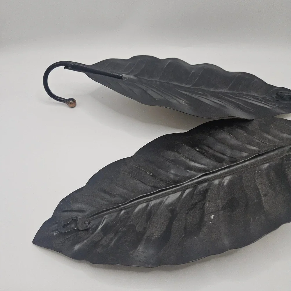 Gold Metal Leaf‎ Wall Hooks Distressed Bronze Botanical Hanger Decor Set 2pc